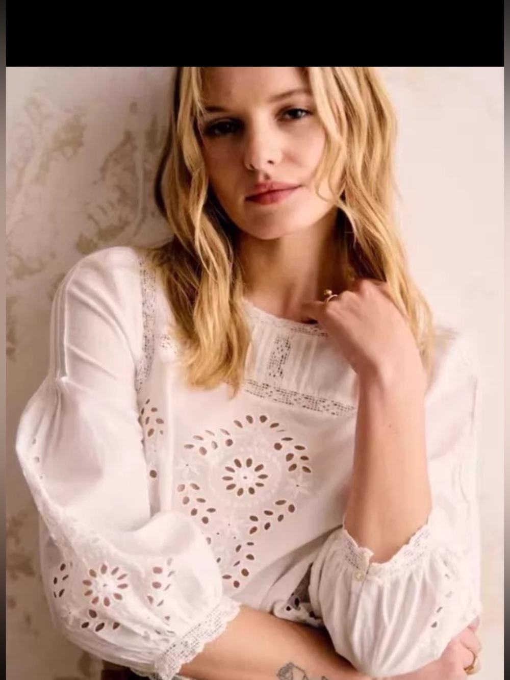 Sezane White Eyelet Lace Peasant Blouse Enea White Eyelet Top, 38/M